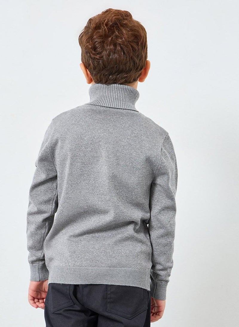 Styli Boys Grey Roll Neck Knit Sweater - Image 5